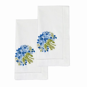 Dinner Napkins in Blue with Floral Bouquet Design, Set of 2 cute desktop display