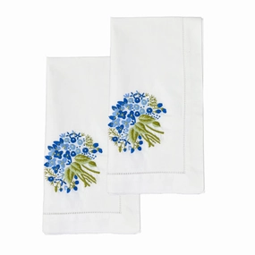 Dinner Napkins in Blue with Floral Bouquet Design, Set of 2 mini desktop sculpture
