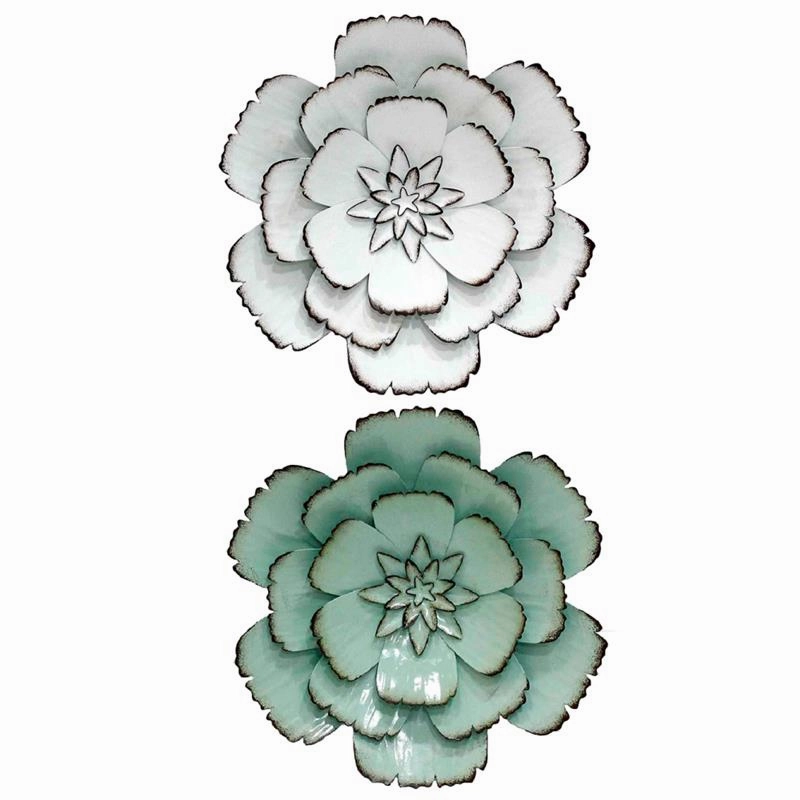 Distressed Metal Flower Wall Decor - White - Large wall pendant decor