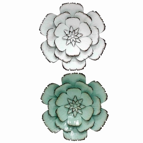 Distressed Metal Flower Wall Decor - White - Large wall pendant decor