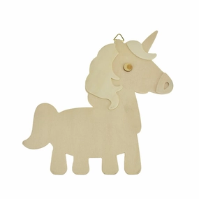 DIY Natural Wood Unicorn Wall Plaque With Metal Hook, 6-7/8-Inch wooden room decoration