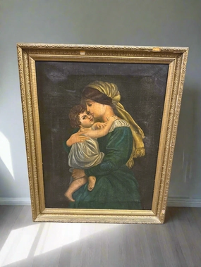 EARLY 19TH CENTURY SMALL MADONNA AND CHILD OIL PAINTING artistic wall mural