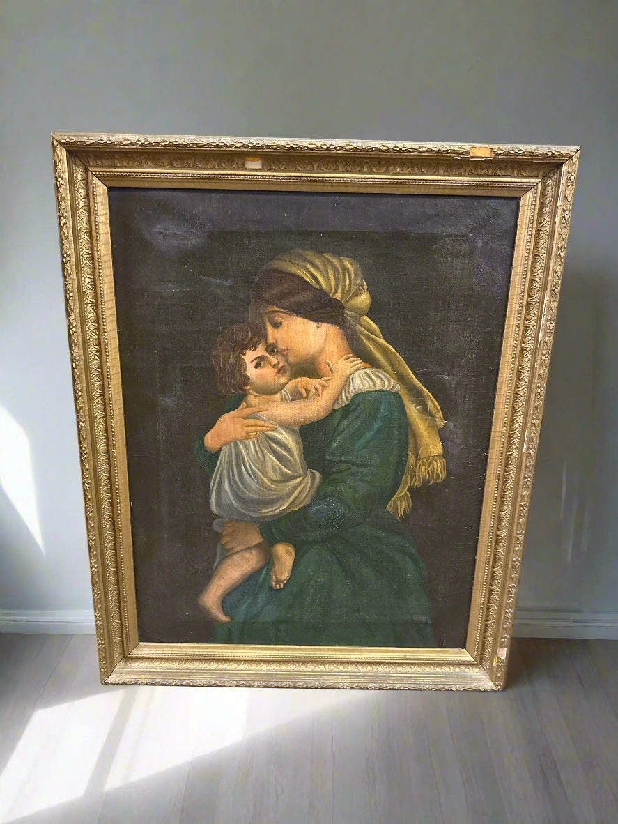 EARLY 19TH CENTURY SMALL MADONNA AND CHILD OIL PAINTING artistic wall mural