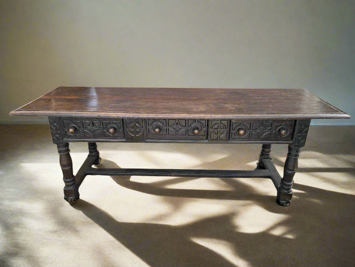 EARLY DARK OAK 18TH CENTURY TURNED LEG REFRACTORY TABLE artistic wall mural