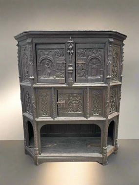 EARLY LARGE CREDENCE OAK GOTHIC 19TH CENTURY CABINET artistic wall mural