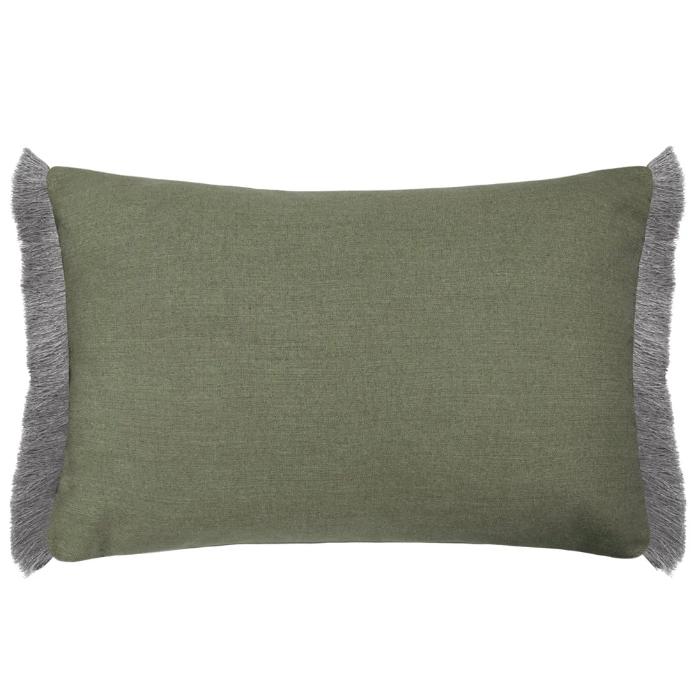 Elai Printed Ruche Fringe Cushion Sage
