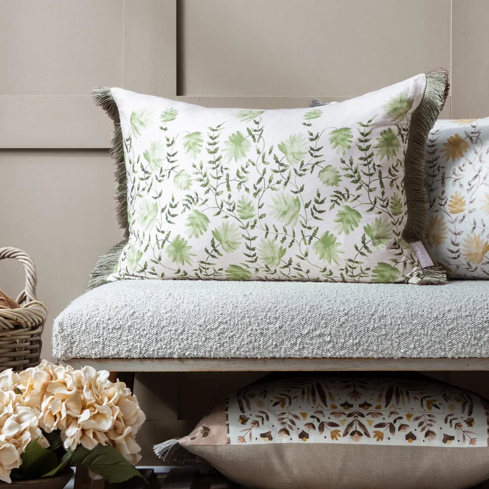 Elai Printed Ruche Fringe Cushion Sage modern fashion rug  