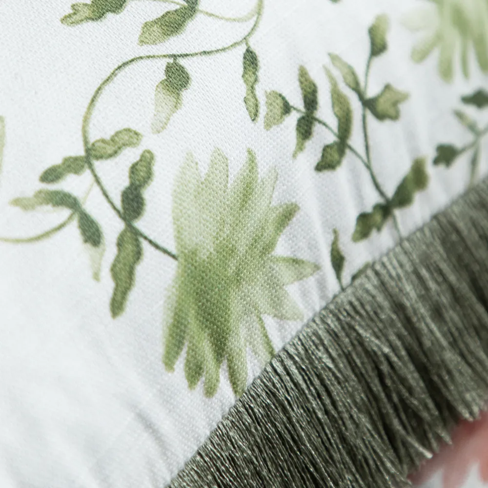 Elai Printed Ruche Fringe Cushion Sage