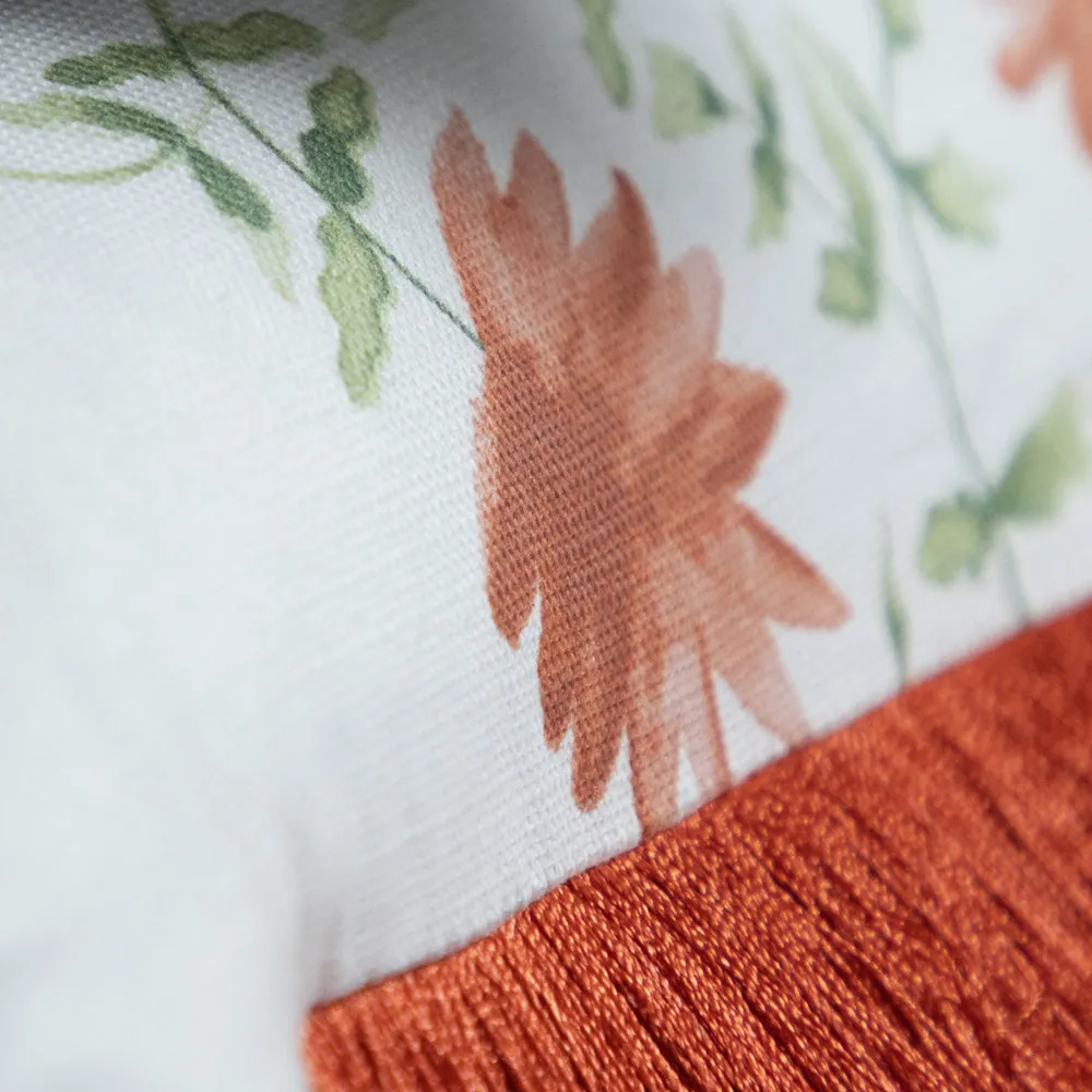 Elai Printed Ruche Fringe Cushion Terracotta