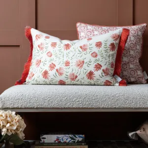Elai Printed Ruche Fringe Cushion Terracotta chic floor carpet  
