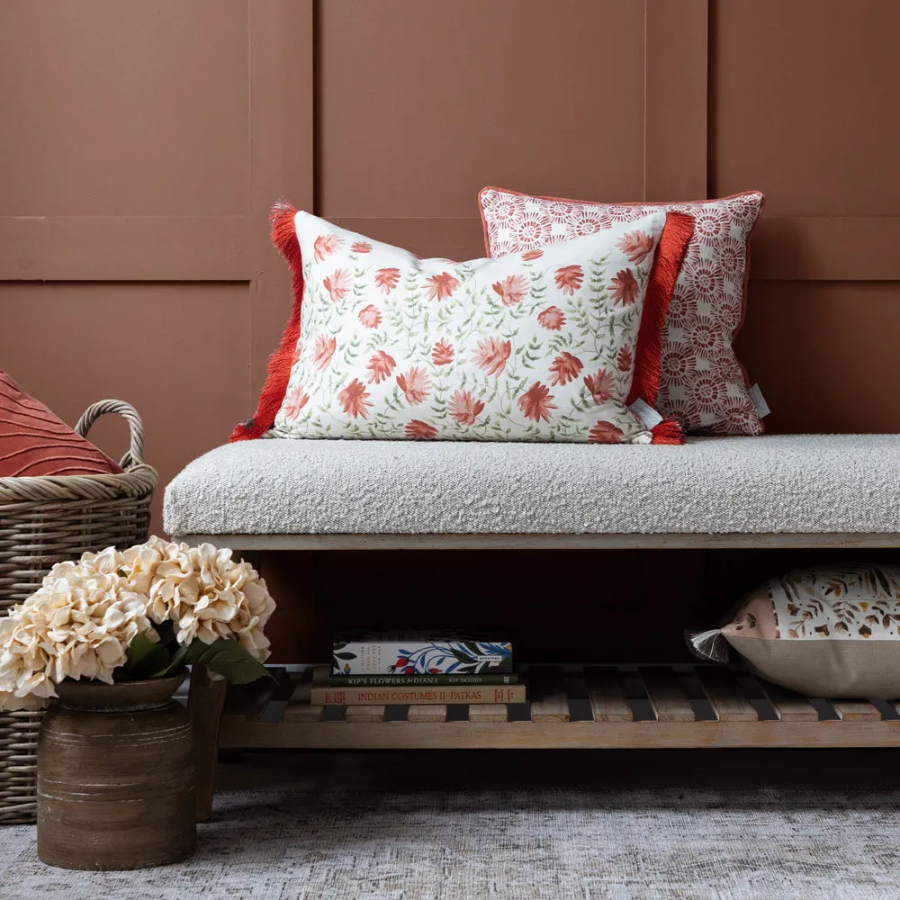Elai Printed Ruche Fringe Cushion Terracotta