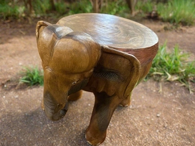 ELEPHANT CARVED WOODEN STOOL OR PLANT STAND artistic wall mural