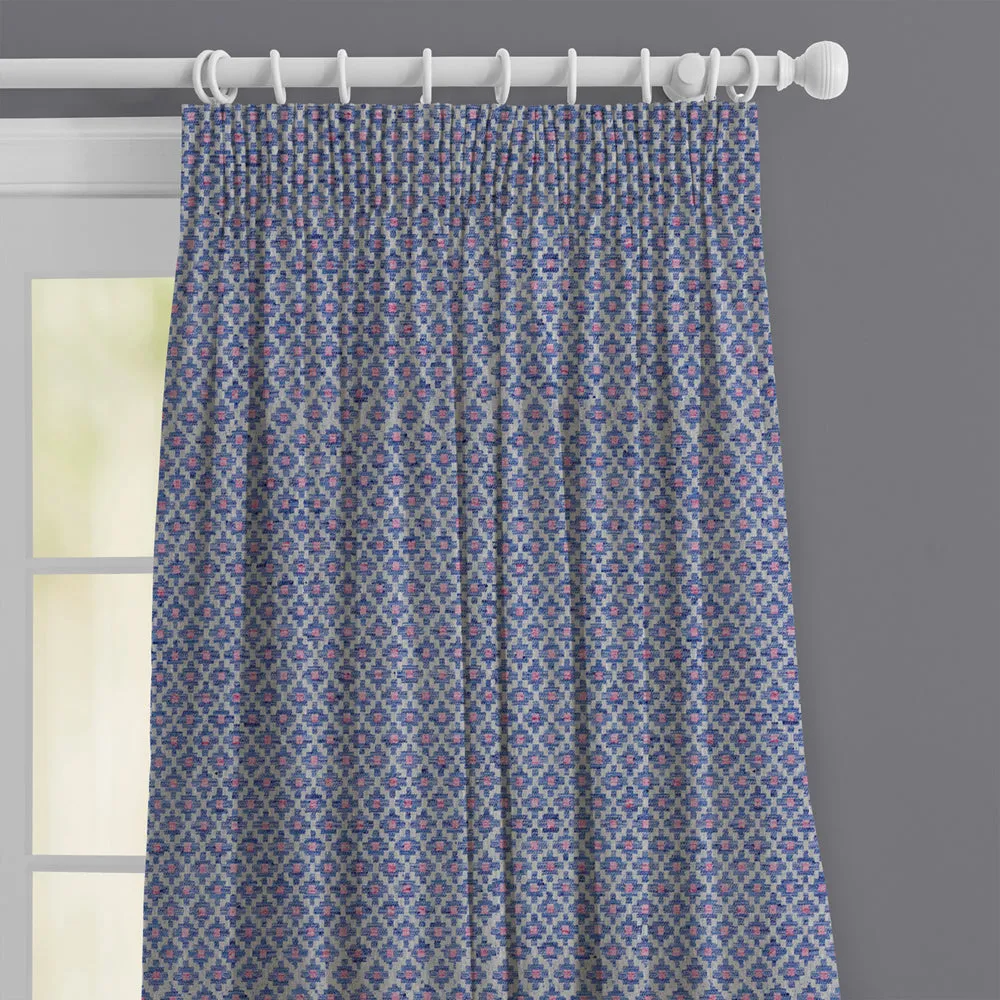 Elmore Woven Jacquard Made to Measure Curtains Indigo