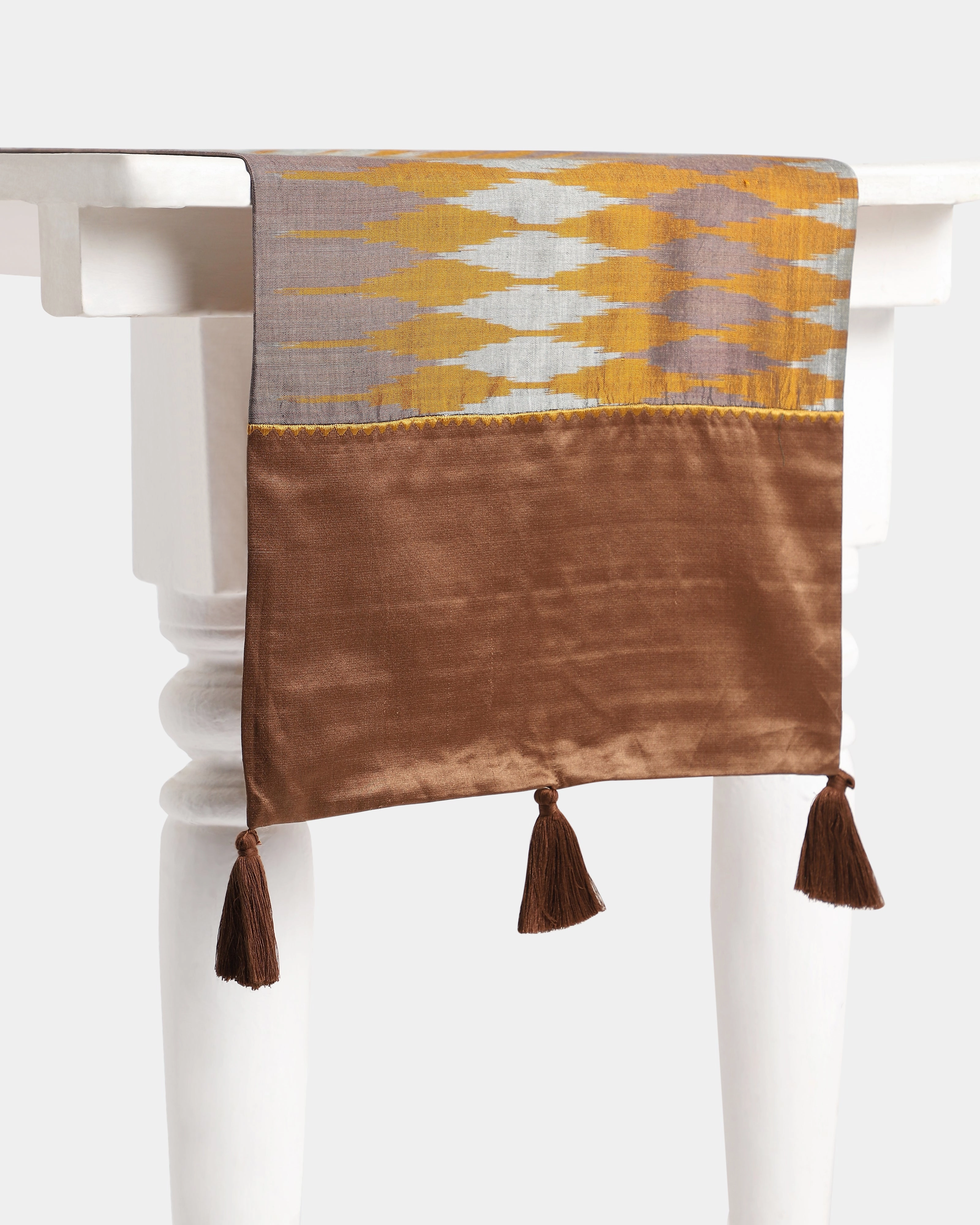 Elvira Weft Ikat Cotton Silk Table Runner ceramic table ornament