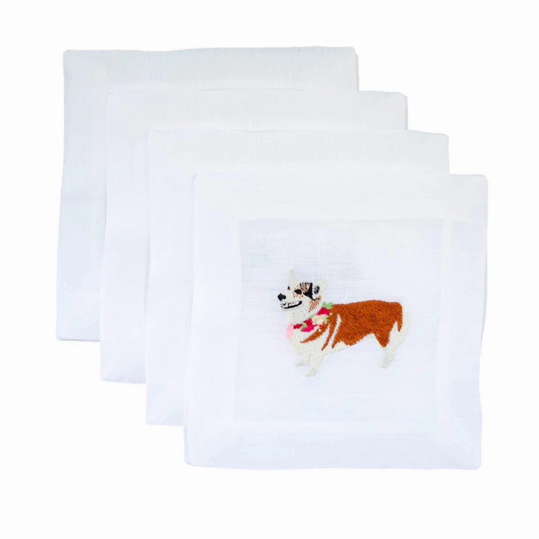 Embroidered Corgi Cocktail Napkins cute desktop display