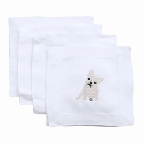 Embroidered French Bulldog Cocktail Napkins cute desktop display