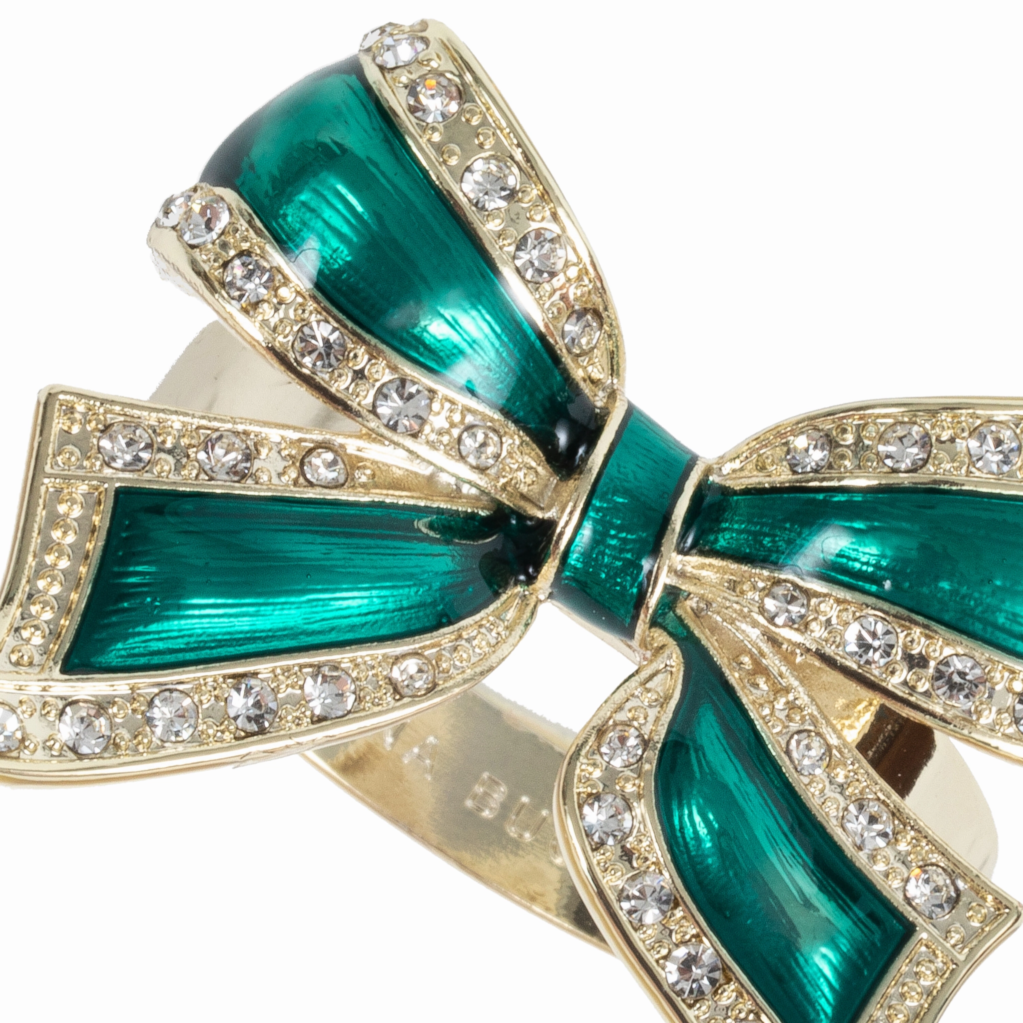 Enamel Bow Skinny Napkin Rings, Green, Set of Four
