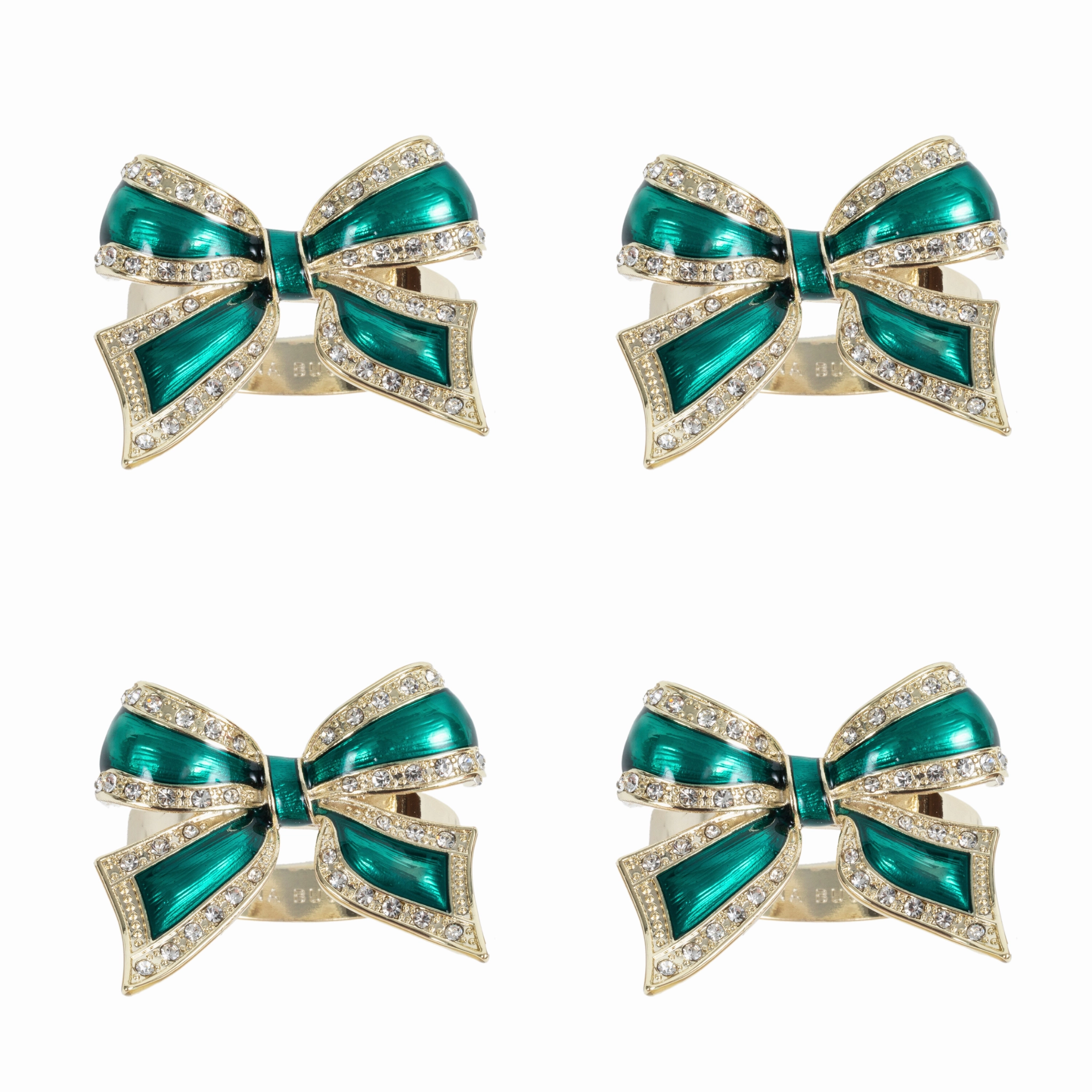 Enamel Bow Skinny Napkin Rings, Green, Set of Four
