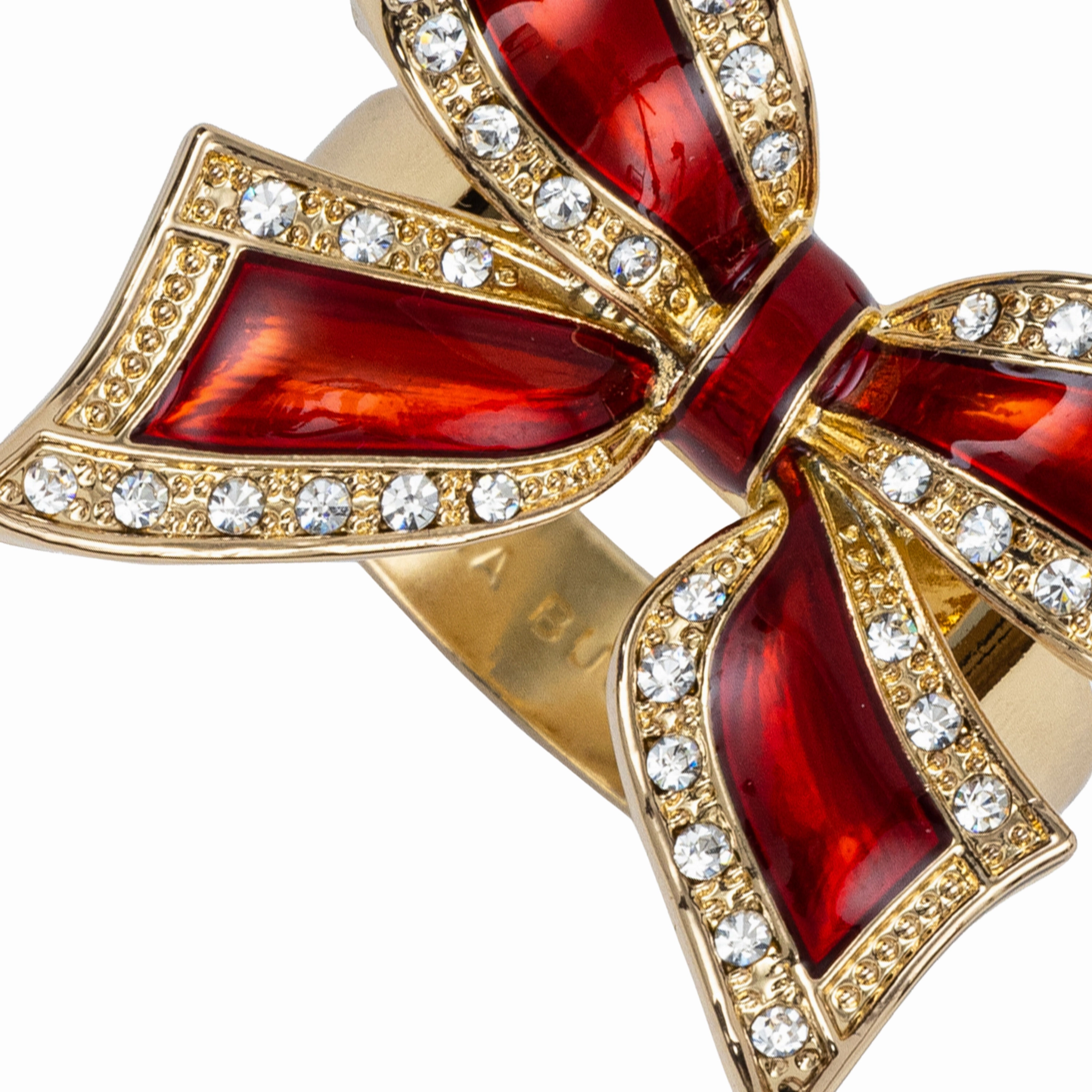 Enamel Bow Skinny Napkin Rings, Red, Set of Four