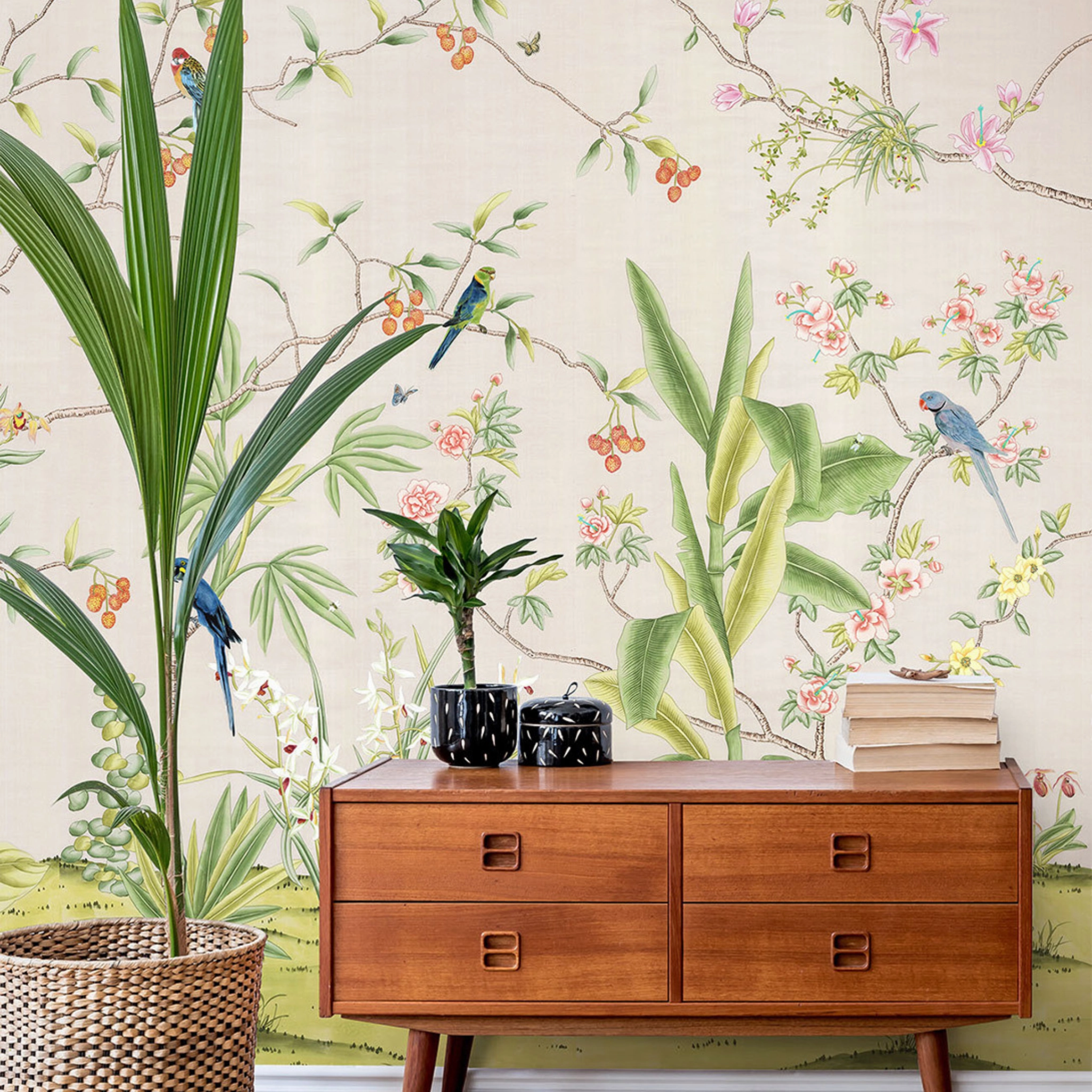 Enchanted Garden Mural Wallpaper Panels in Blush