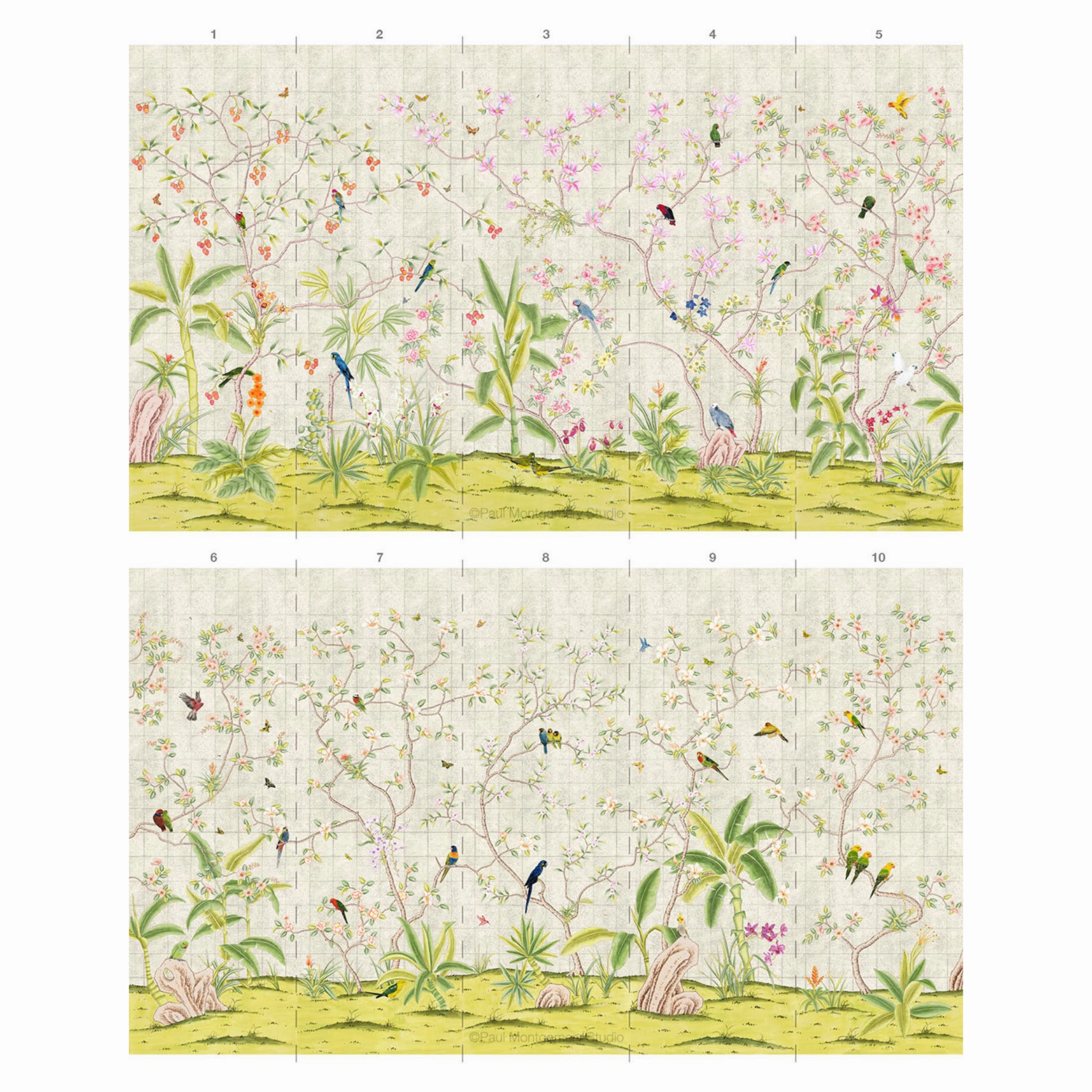 Enchanted Garden Mural Wallpaper Panels in Silver