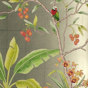 Enchanted Garden Mural Wallpaper Panels in Silver paper wall covering