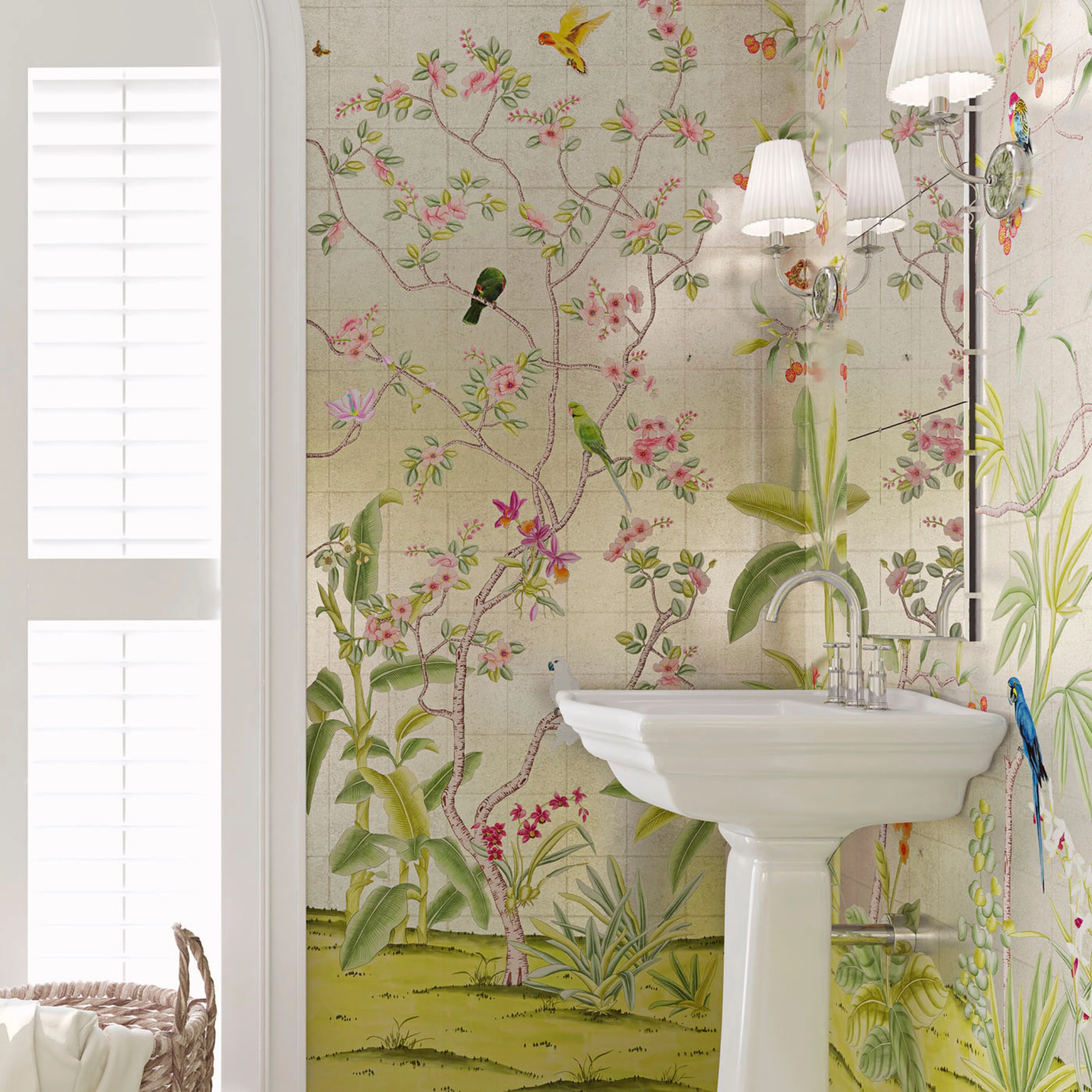 Enchanted Garden Mural Wallpaper Panels in Silver