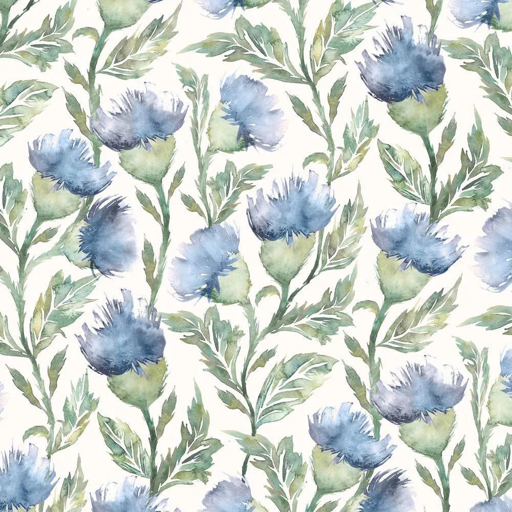 Ettrick Printed Cotton Made to Measure Roman Blinds Bluebell Cream