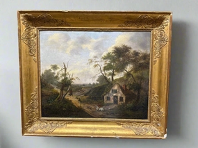 EUROPEAN HUNT SCENE OIL ON CANVAS IN MACINTOSH FRAME RELINED artistic wall mural