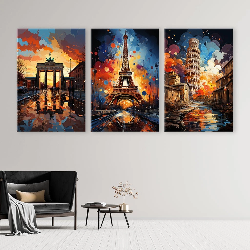 European Sightseeing Pop Art - Triptych by Catill 