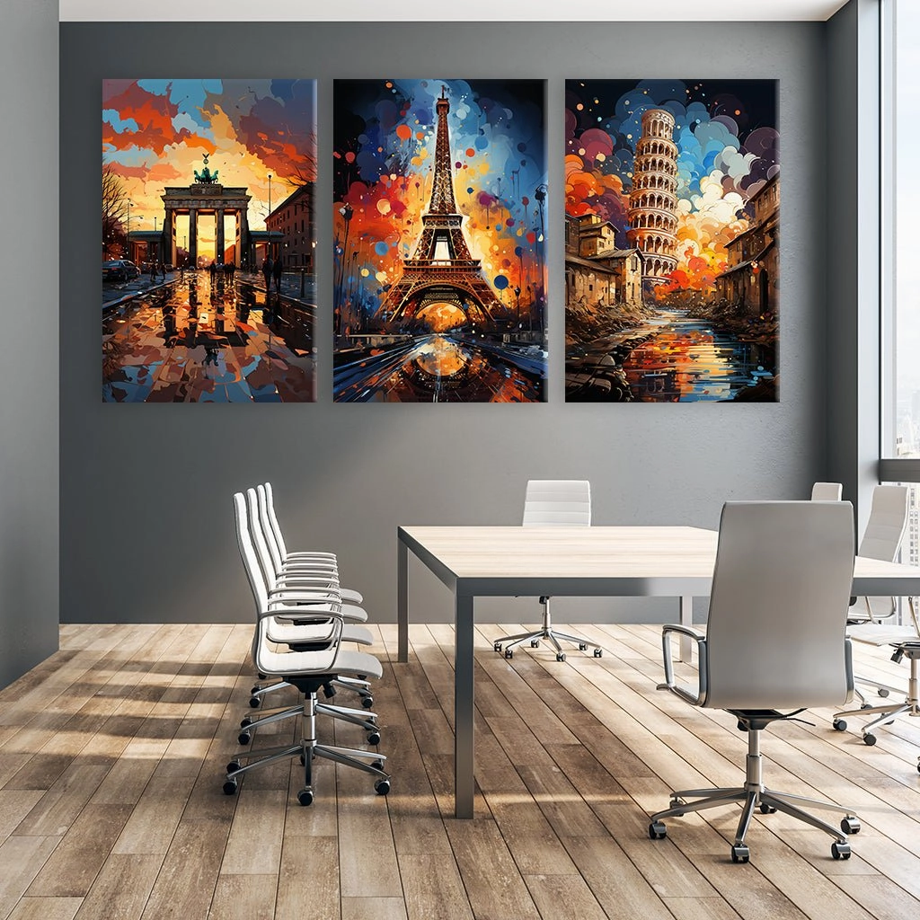European Sightseeing Pop Art - Triptych by Catill 