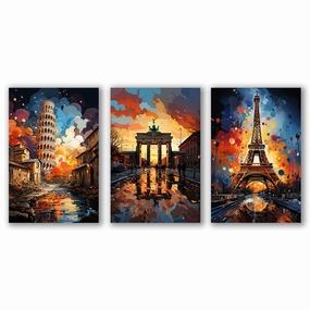 European Sightseeing Pop Art - Triptych by Catill framed mural artwork