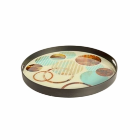 EXTRA LARGE AQUA & GOLD CIRCLE TRAY 5.5X61CM decorative home ornament