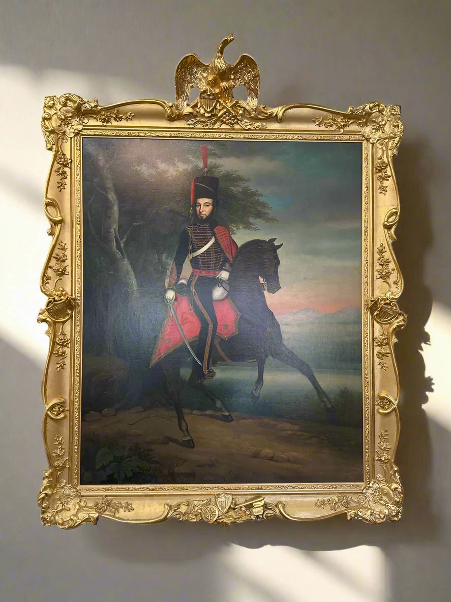 FABULOUS FRAMED OIL PAINTING OF A GENERAL ON HORSE BACK artistic wall mural