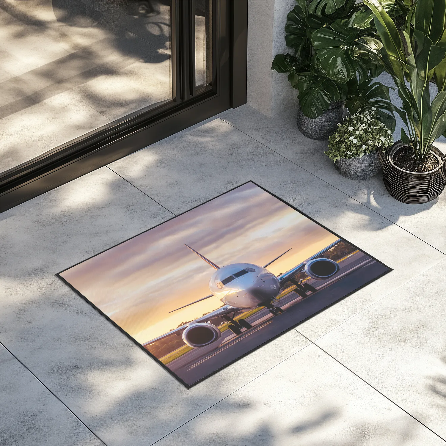 Face to Face with Boeing 737-800 During Sunset Designed Door Mats door entrance rug