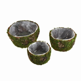 Faux Moss Covered Round Wooden Crates, 3-Piece wooden room decoration