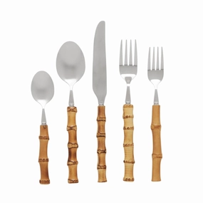 Five Piece Bamboo and Stainless Steel Flatware Set cute desktop display