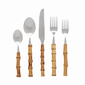 Five Piece Bamboo and Stainless Steel Flatware Set mini desktop sculpture