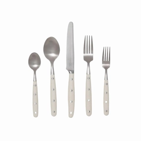 Five Piece Stainless Steel Paris Bistro Style Flatware Set with Cream Handles cute desktop display