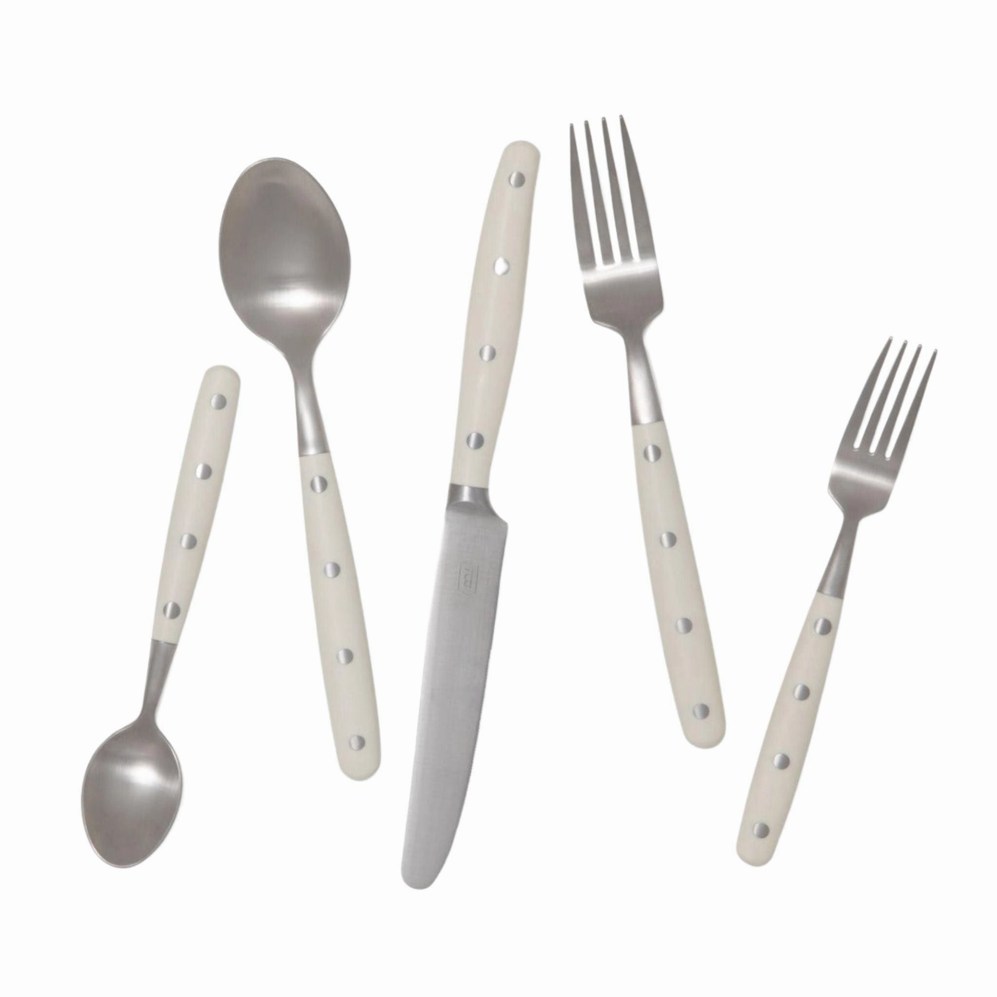 Five Piece Stainless Steel Paris Bistro Style Flatware Set with Cream Handles