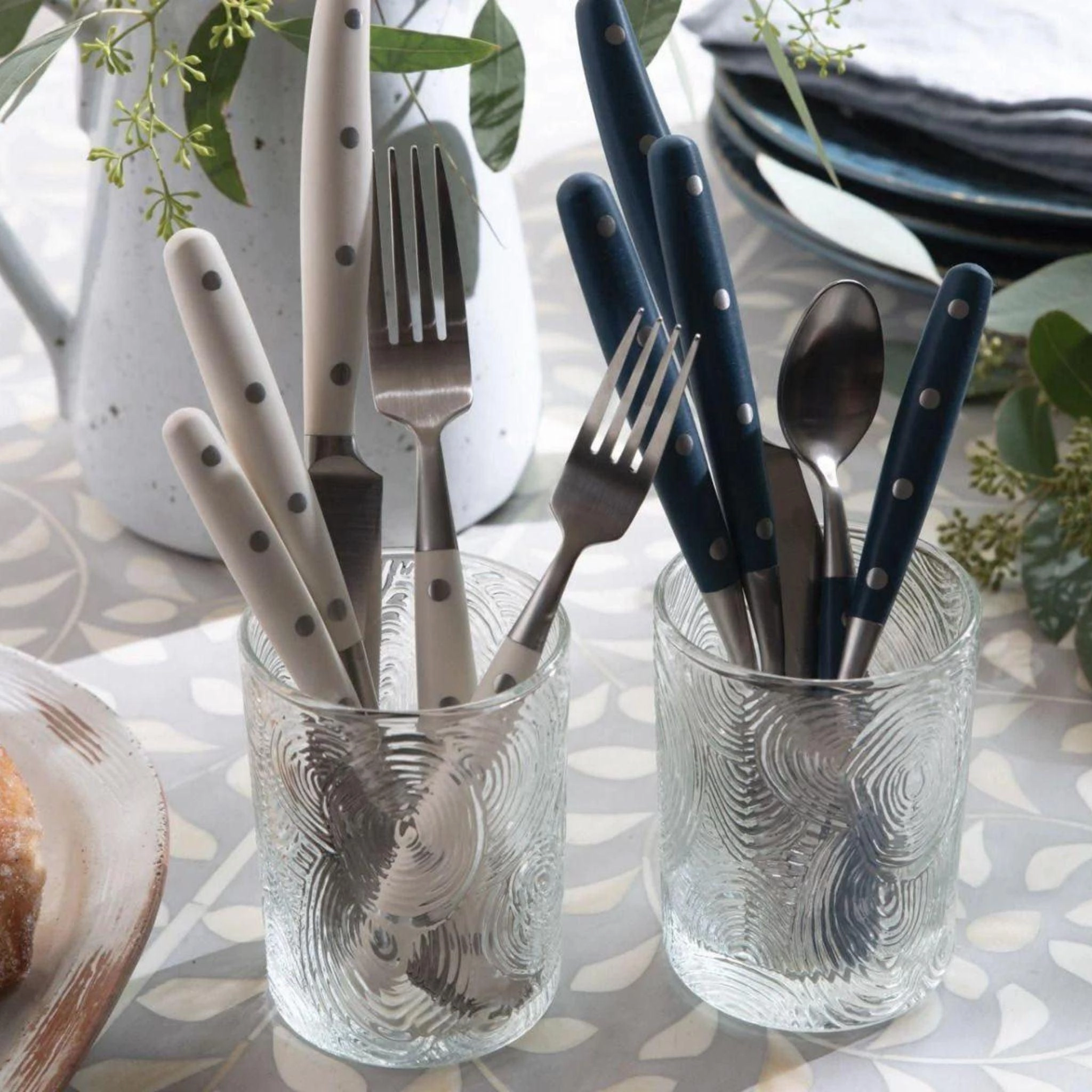 Five Piece Stainless Steel Paris Bistro Style Flatware Set with Cream Handles