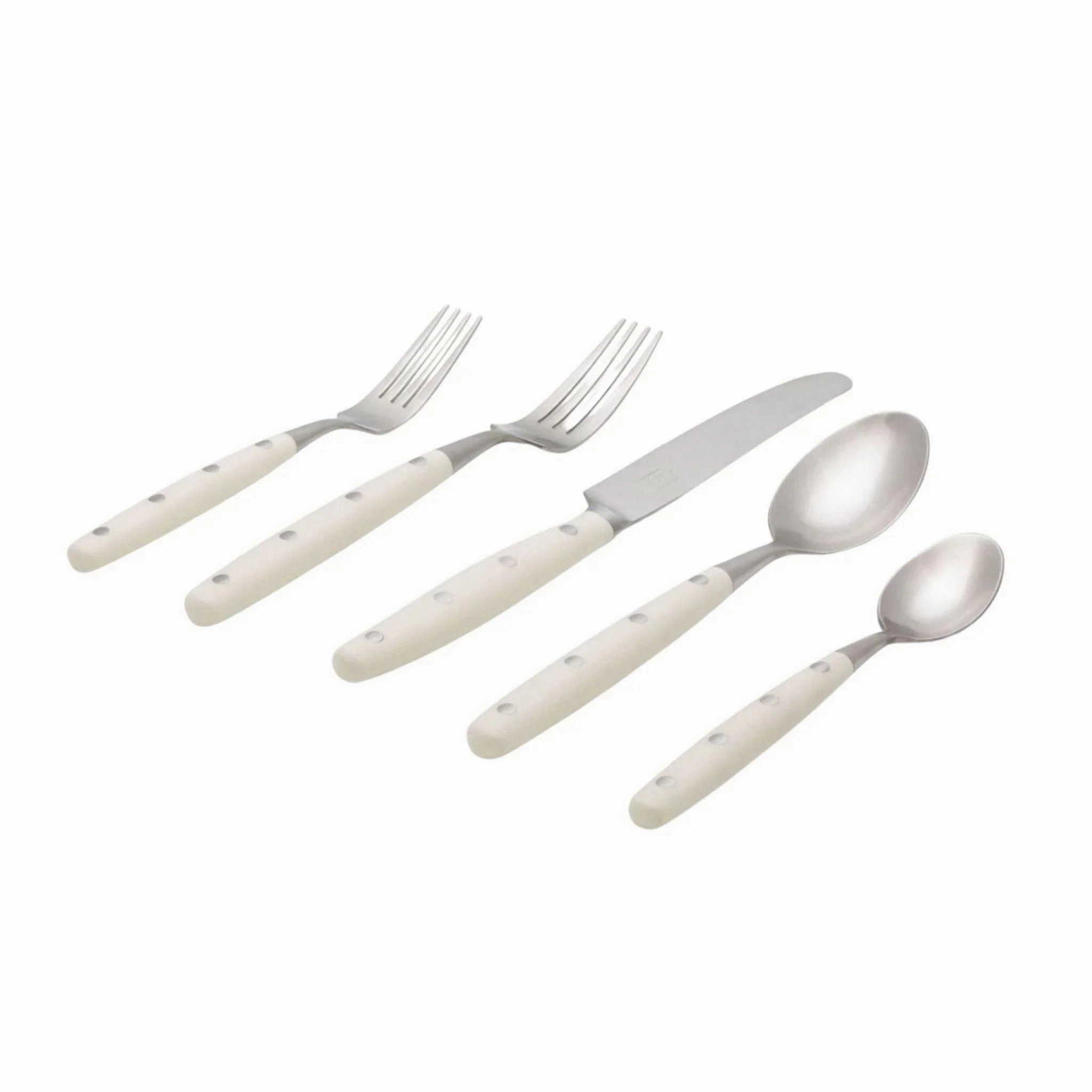 Five Piece Stainless Steel Paris Bistro Style Flatware Set with Cream Handles