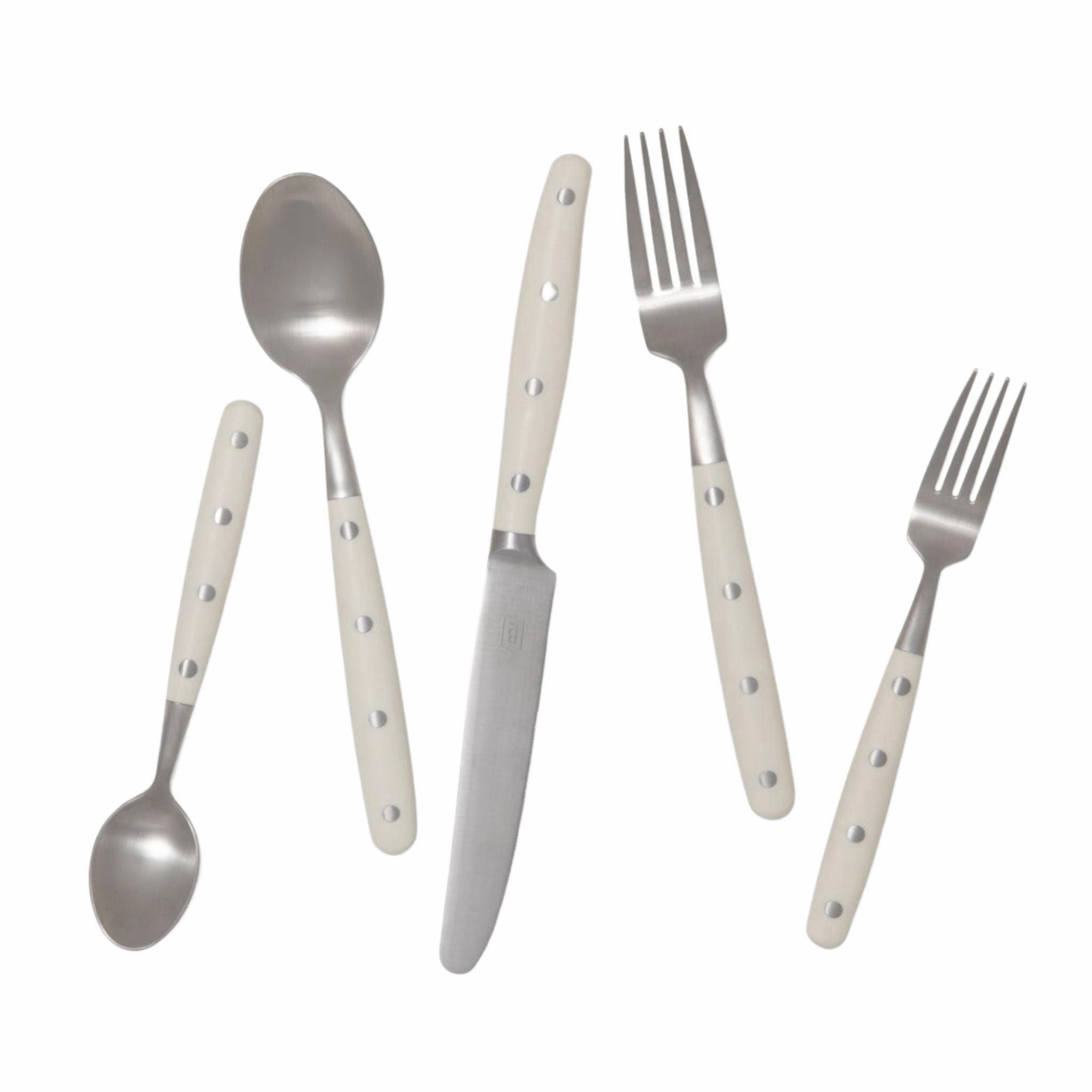 Five Piece Stainless Steel Paris Bistro Style Flatware Set with Cream Handles