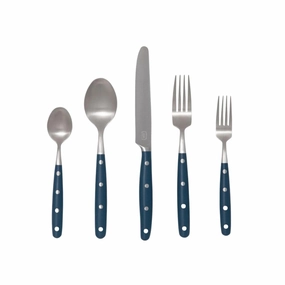 Five Piece Stainless Steel Paris Bistro Style Flatware Set with Navy Handles mini desktop sculpture