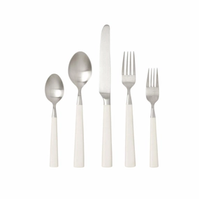 Five Piece White and Stainless Steel Flatware Set cute desktop display