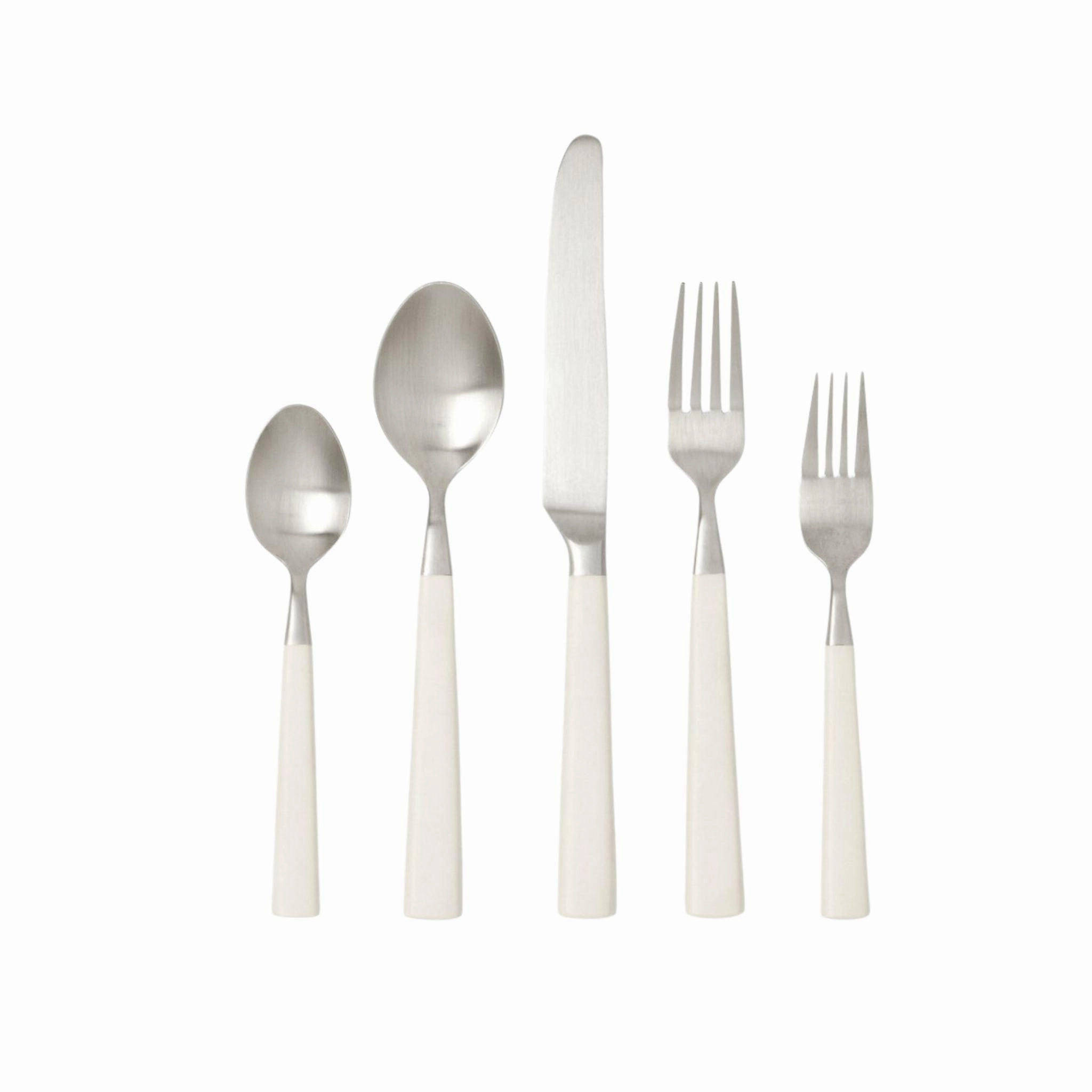 Five Piece White and Stainless Steel Flatware Set mini desktop sculpture