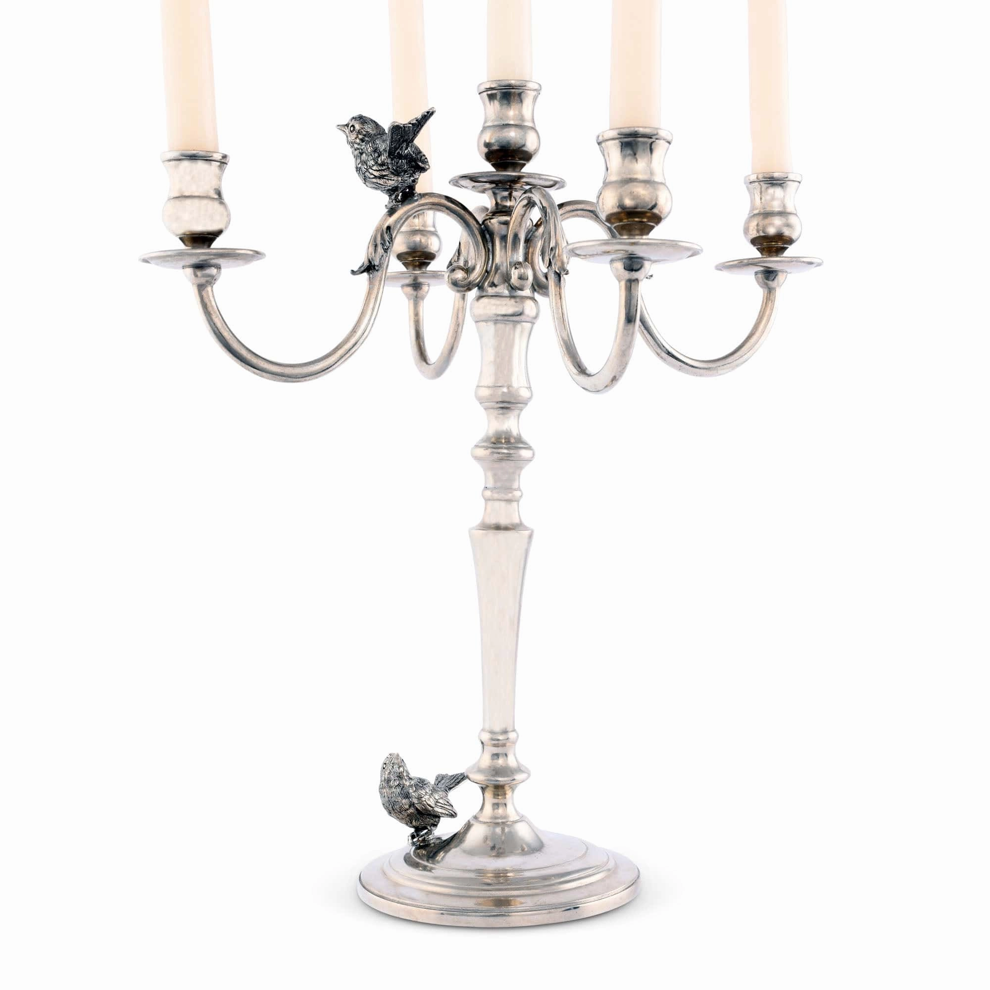 Five Taper Pewter Song Bird Candelabrum cute desktop display