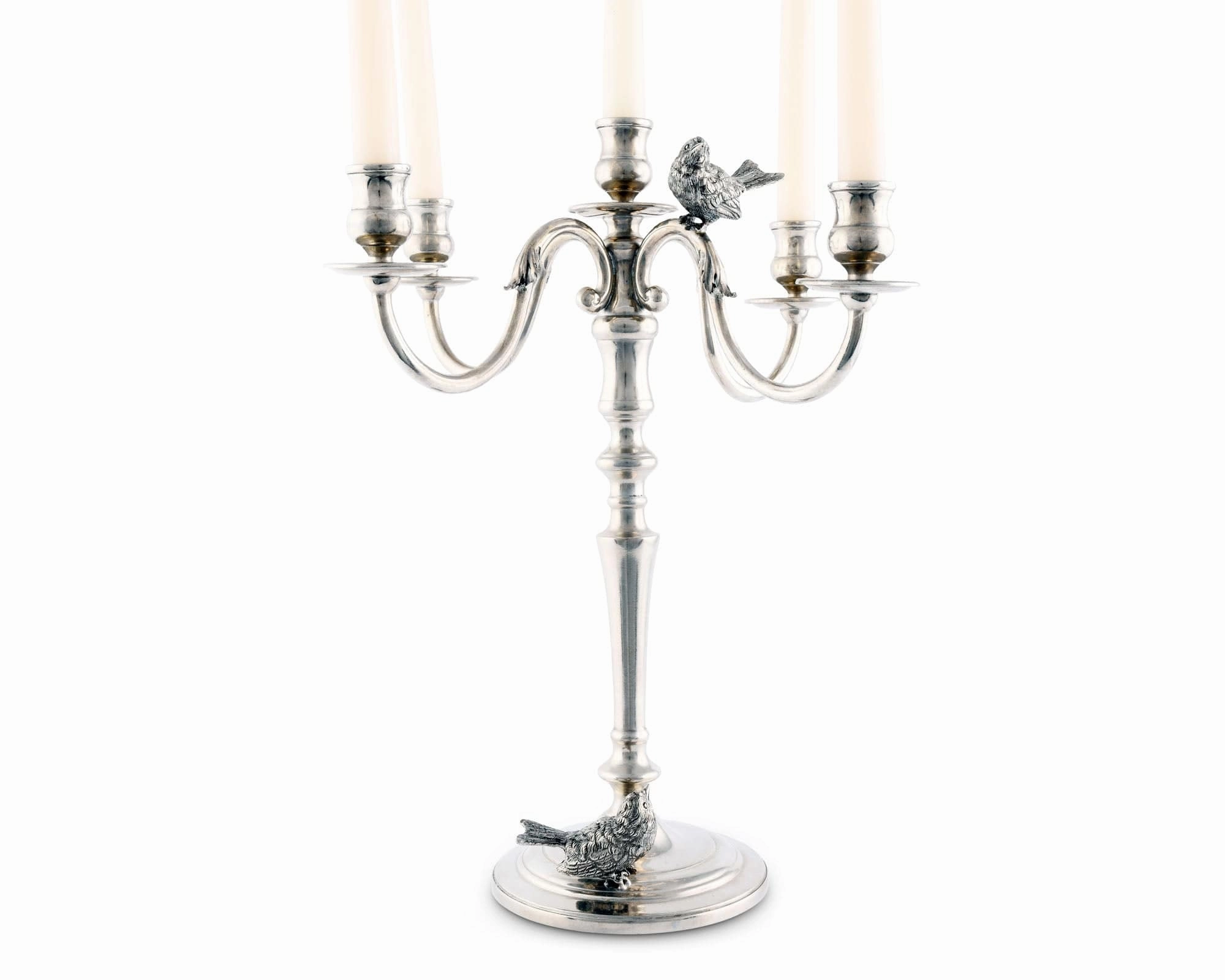 Five Taper Pewter Song Bird Candelabrum