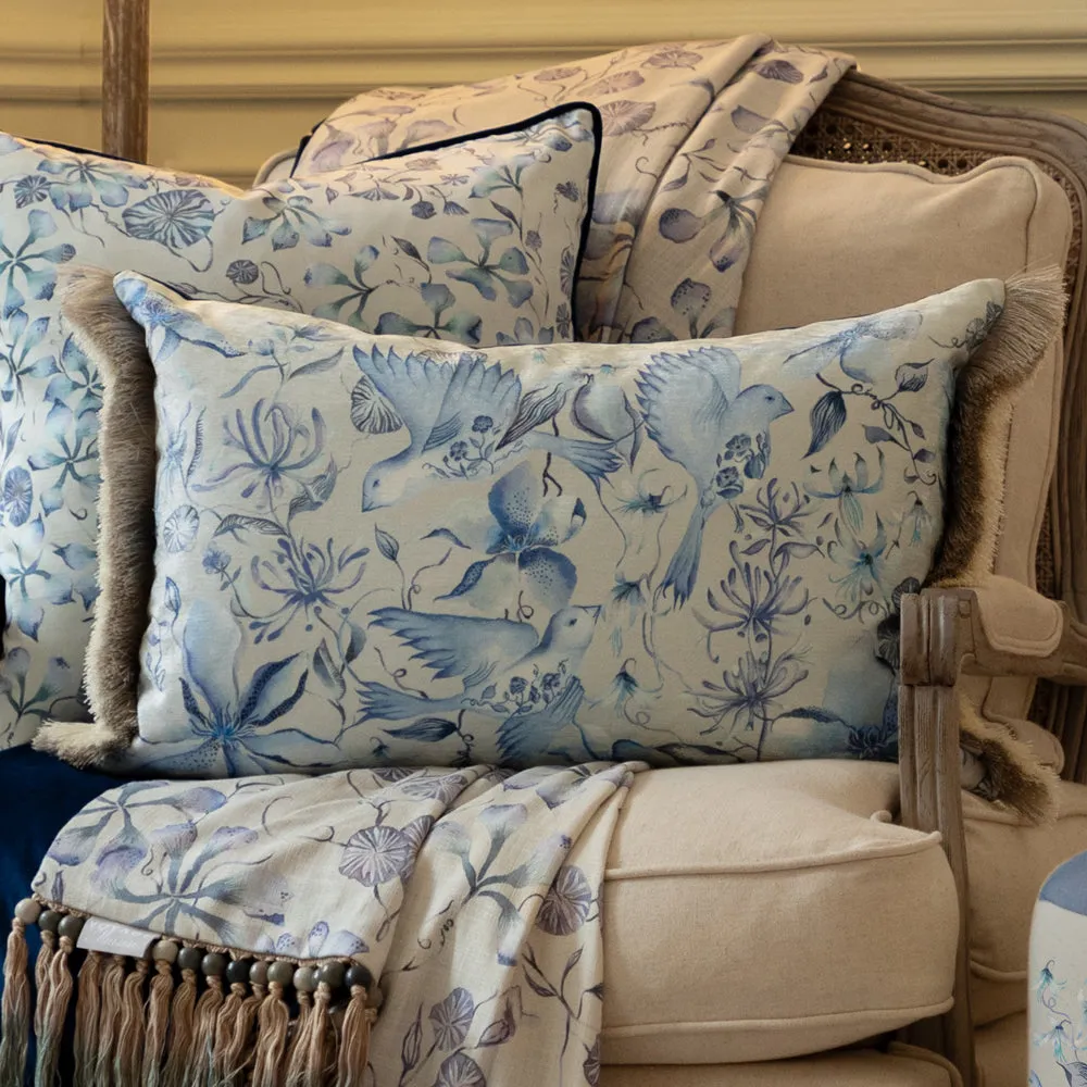 Floella Printed Ruche Fringe Cushion Delft Blue modern fashion rug  