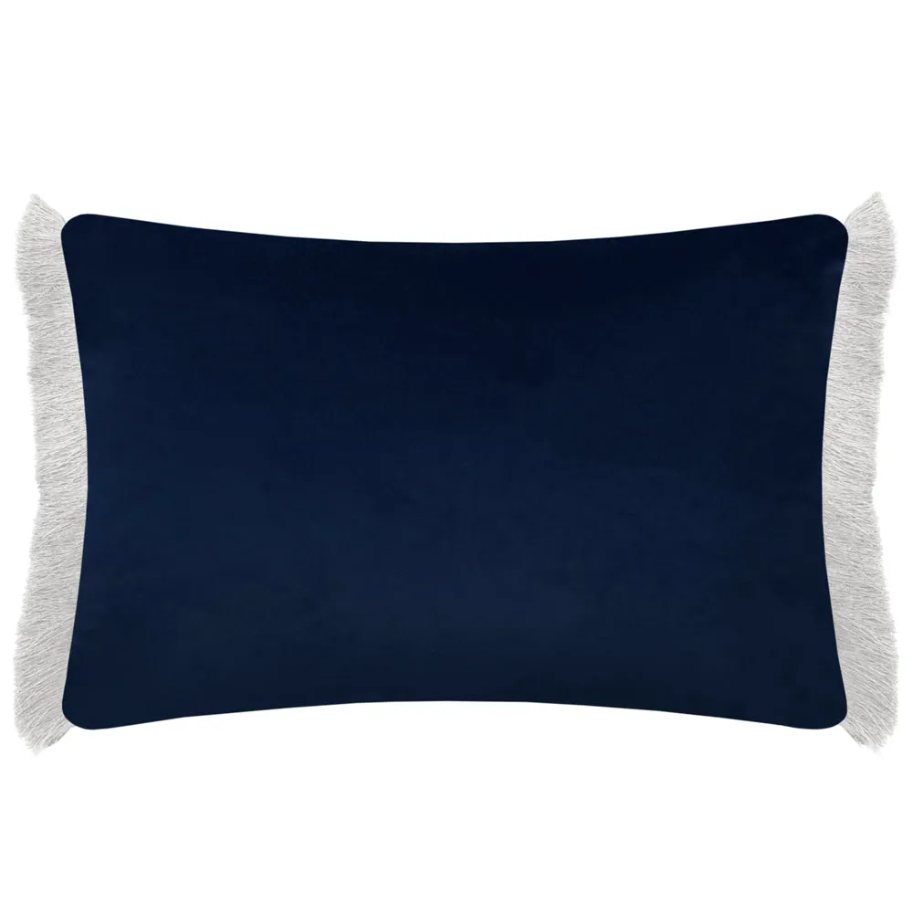 Floella Printed Ruche Fringe Cushion Delft Blue